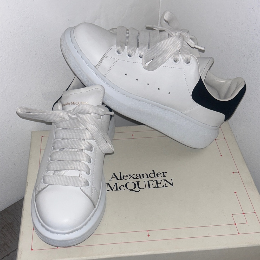 Alexander McQueen White Leather Platform Sneakers with Black Heel Accent